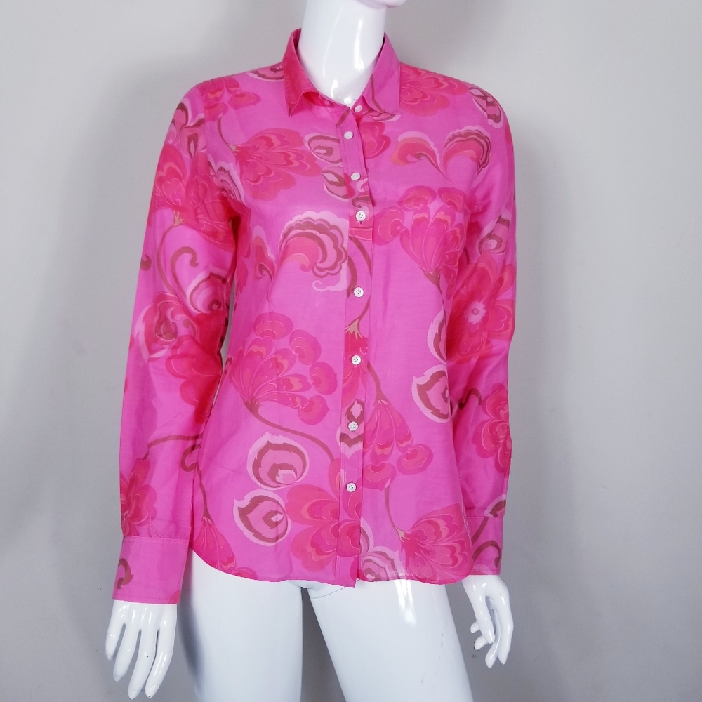 J.Crew Paisley The Perfect Shirt Pink Top Sz 8